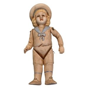 Antique German‎ Bisque Doll Sailor Outfit Jointed Composition Body 6" c1900